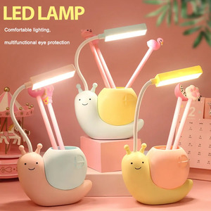 USB Rechargeable Snail Desk Lamp Study Eye Protection Reading Night Light Pen Holder Dorm Bedroom Bedside Living Room Office