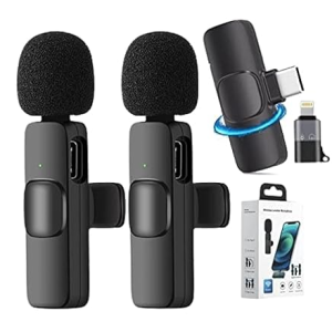 K9 Dual Wireless Microphone for USB-C Phone/iPhone Wireless Mic for Youtubers Facebook Live Stream for Recording Vlog (2 Microphone+ 1 Receiver) (Compatible with USB-C/iPhone)