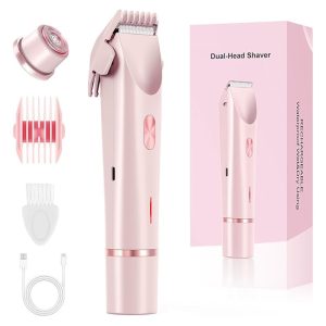 Waterproof Rechargeable Womens Electric Hair Remover Dual-Head Full-Body Shaver Wet/Dry Compatible Washable ABS Material